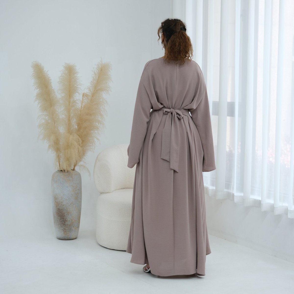 Robe Maxi Plissée à Manches Chauve-Souris (MS453)