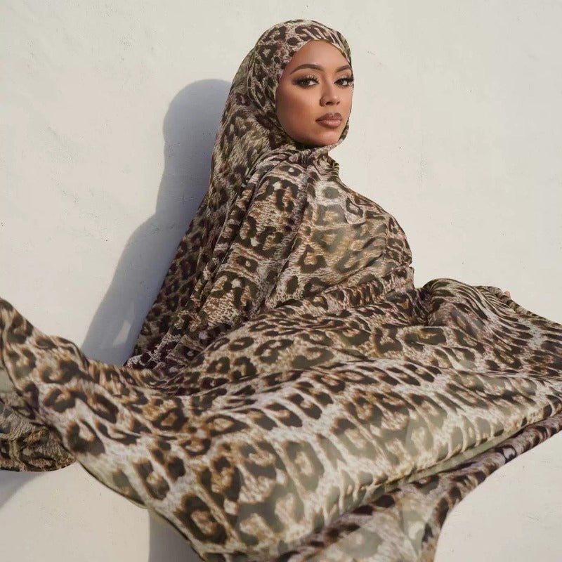 Foulard Hijab Imprimé Luxueux Aspect Soie | Grand Hijab Rectangulaire 180x85cm (MH146)