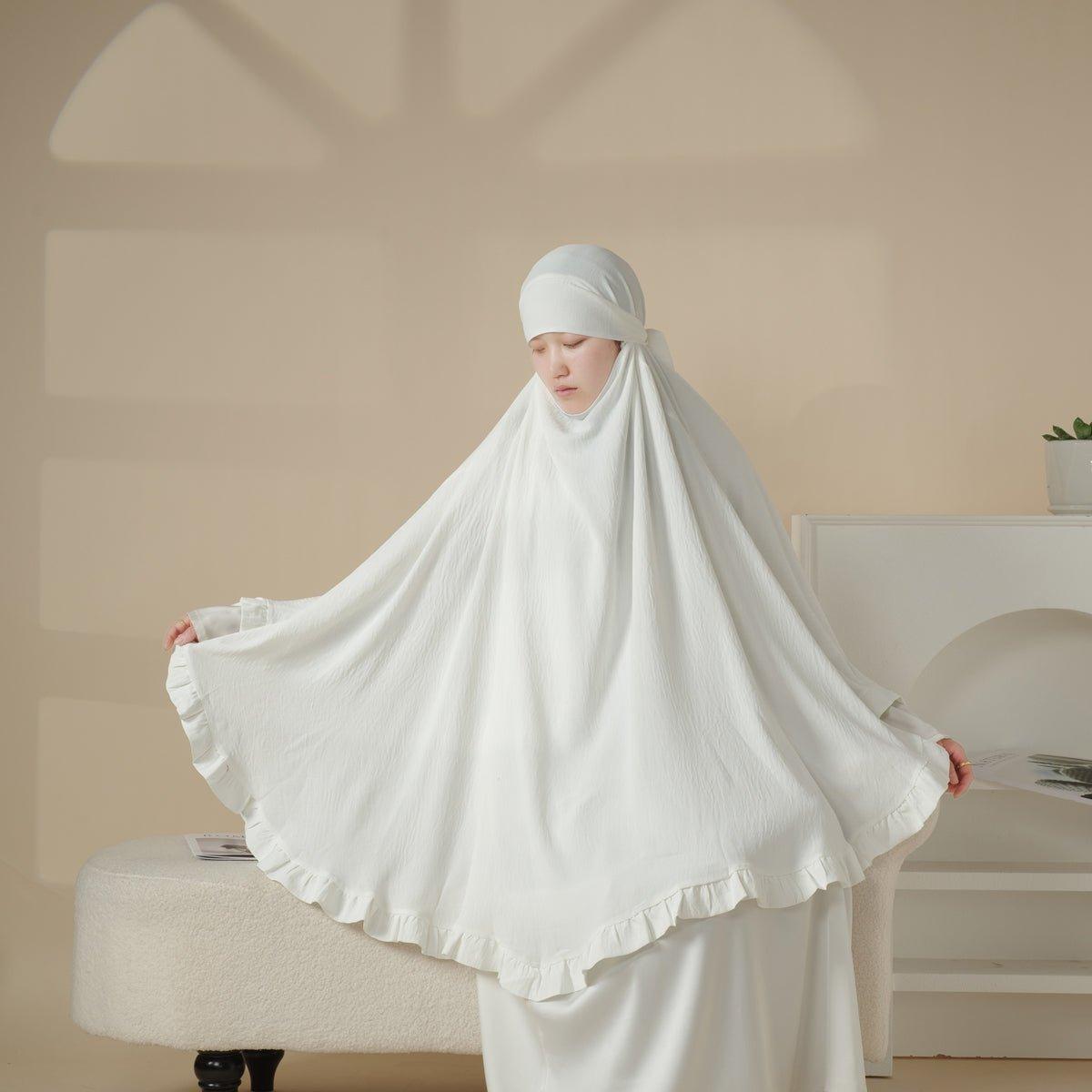 MK019 Khimar long à volants uni avec élastique