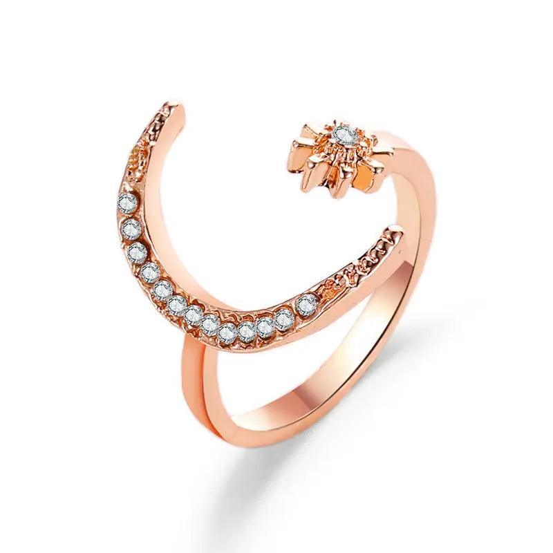 Bague ouverte MAC035 Lune et Étoile en Zircone Cubique