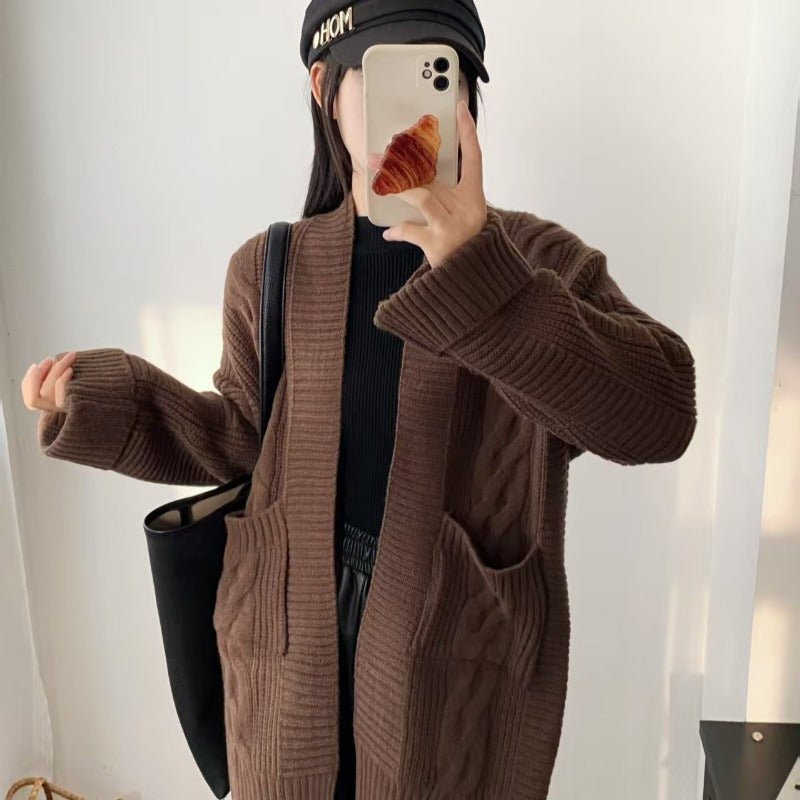 Cardigan surdimensionné en tricot torsadé avec poches (MS166)