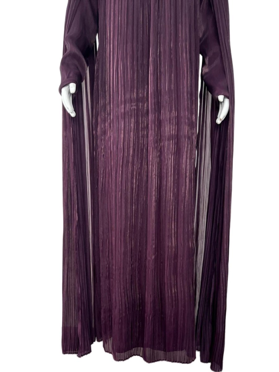 Robe longue plissée en mousseline perlée de perles et cristaux (MA441)