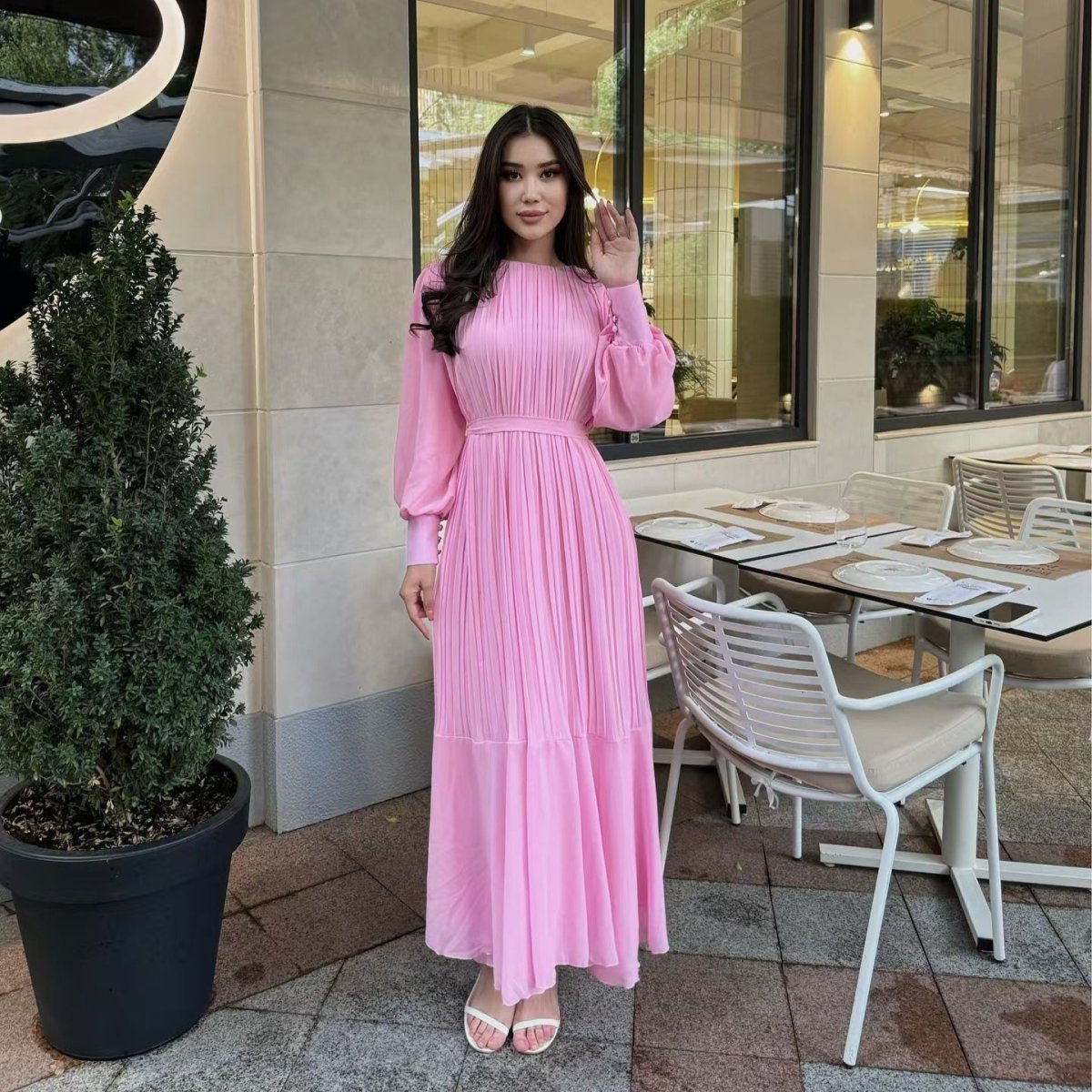 Robe Maxi Plissée à Volants (MS466)