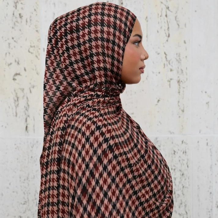 Écharpe Hijab à Motif Tartan et Pied-de-poule (MH213)