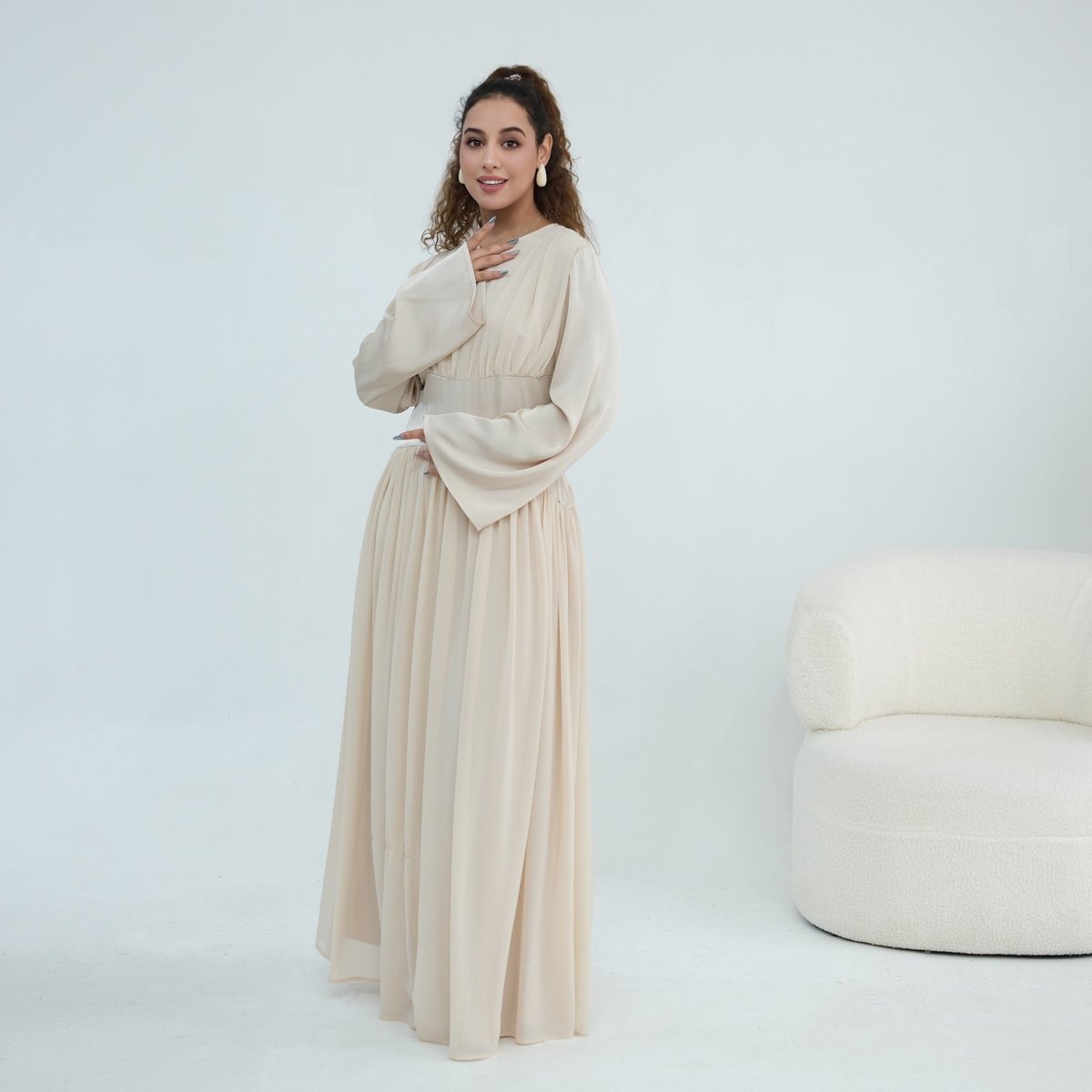 Robe Maxi Manches Évasées en Mousseline(MS498)