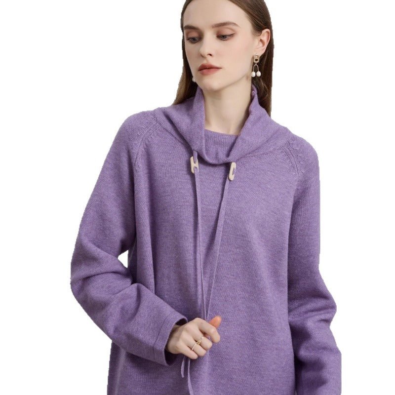 Pull en maille élégant demi-col roulé avec cordon de serrage | Haut style pull-over polyvalent (MS120)