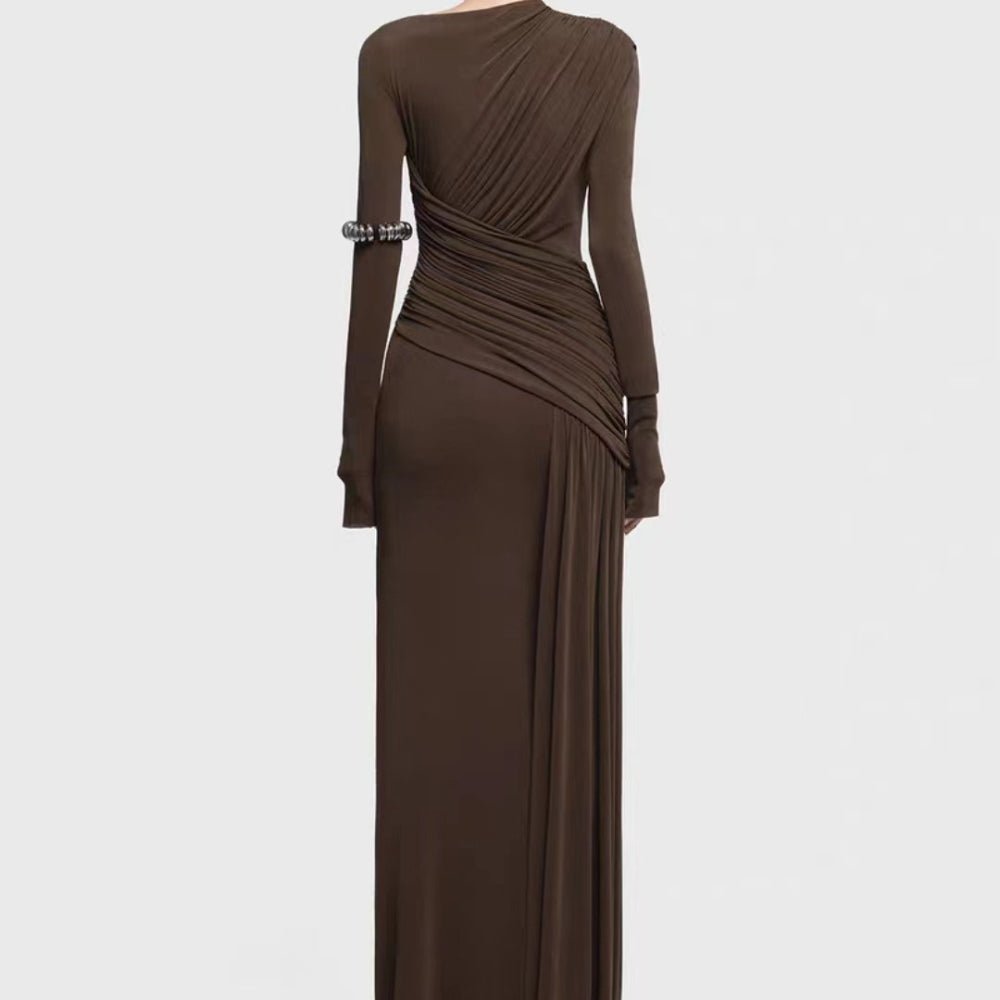 Robe de Soirée Drapée Asymétrique (MS220)