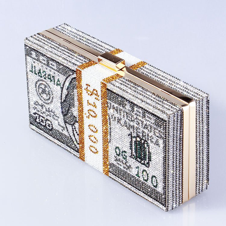 Sac de Soirée Pochette Glamour Entièrement Sertie de Strass Motif Dollar (MAC293)