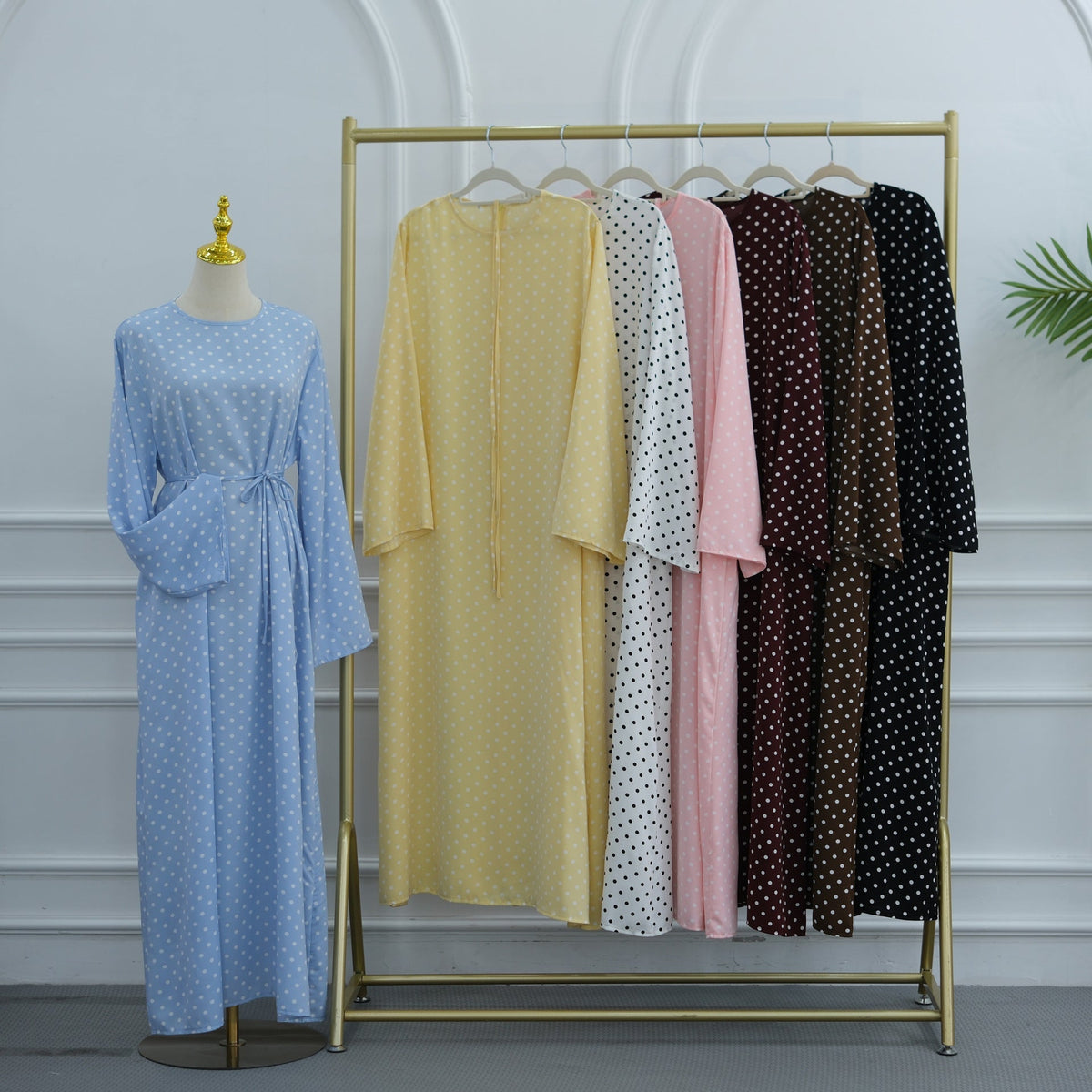 Abaya Maxi Dress Manches Évasées à Pois (MA464)