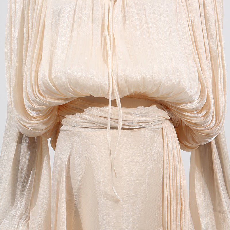 Robe blousante en satin avec col à nouer (MS354)