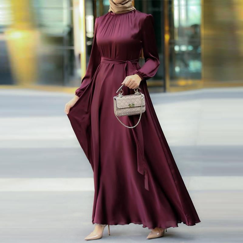 Abaya élégante en soie synthétique | Abaya à col rond (MA148)