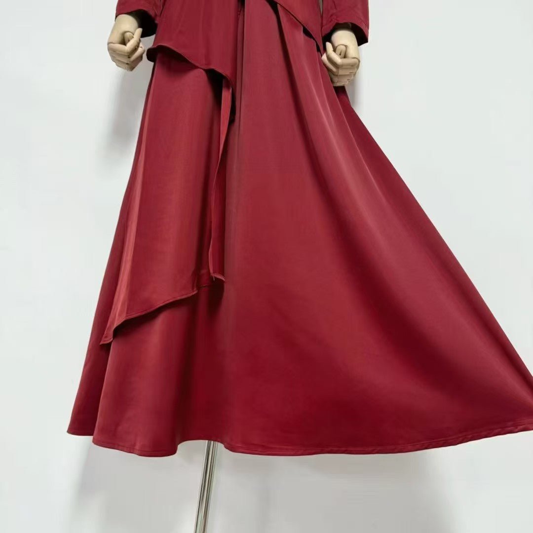 Robe froncée ornée de cristaux avec jupe à volant asymétrique (MS346)