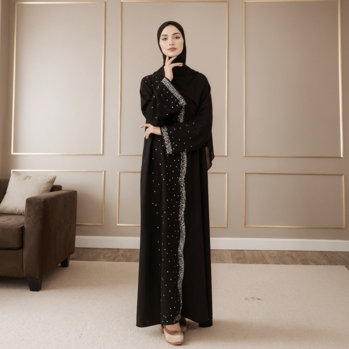 Abaya Noire de Luxe Diamant Étoilé (MOA240)
