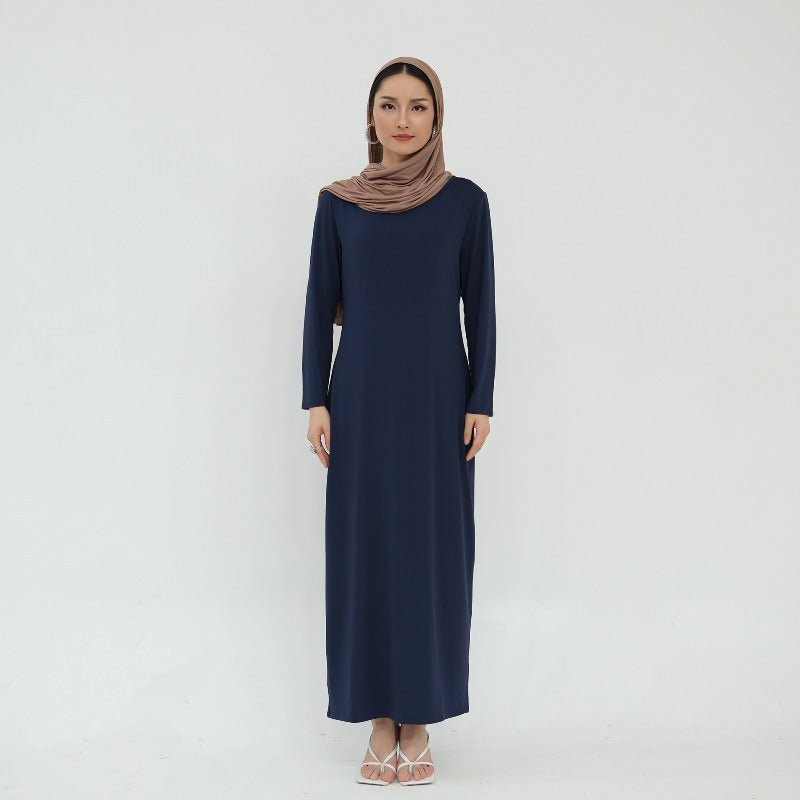 Robe de base essentielle en soie de lait ultra longue, douce et superposable | Robe maxi à enfiler, col rond (MA319)