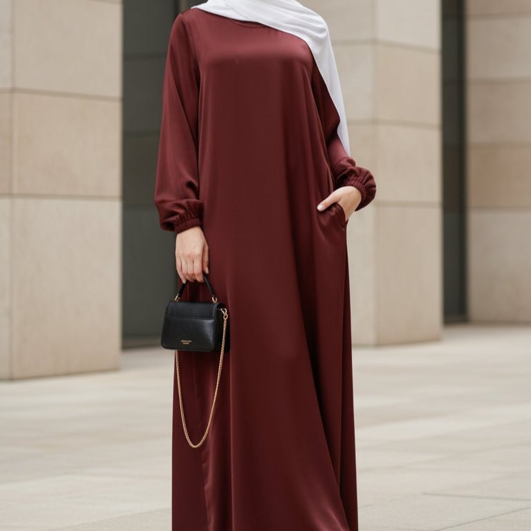 Abaya Satin Premium Modest Luxury | Abaya Coupe Parapluie Évasée avec Poches (MA311)