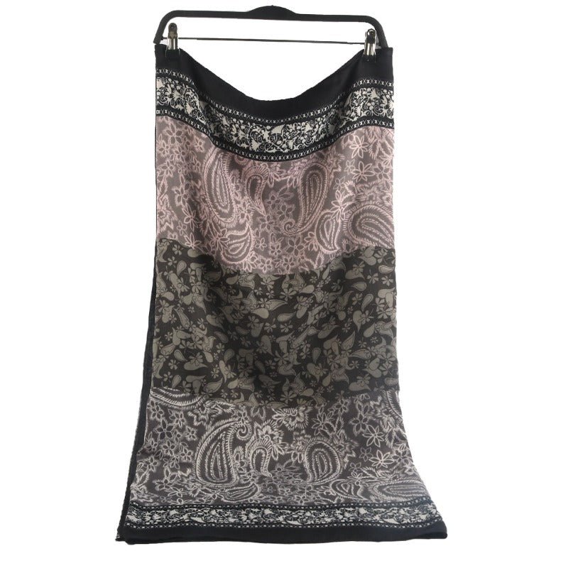 Écharpe Hijab Imprimé Paisley Toucher Cachemire | Châle 180x85cm à Franges avec Motifs Traditionnels (MH150)