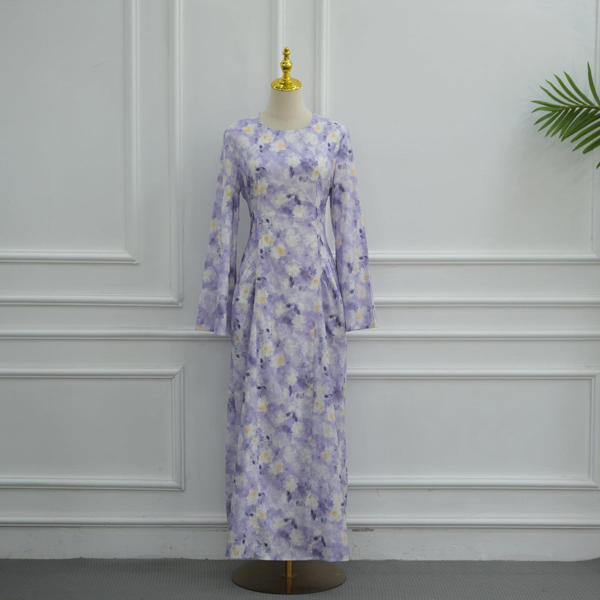 Robe Maxi à Manches Évasées Imprimé Floral Aquarelle (MS516)
