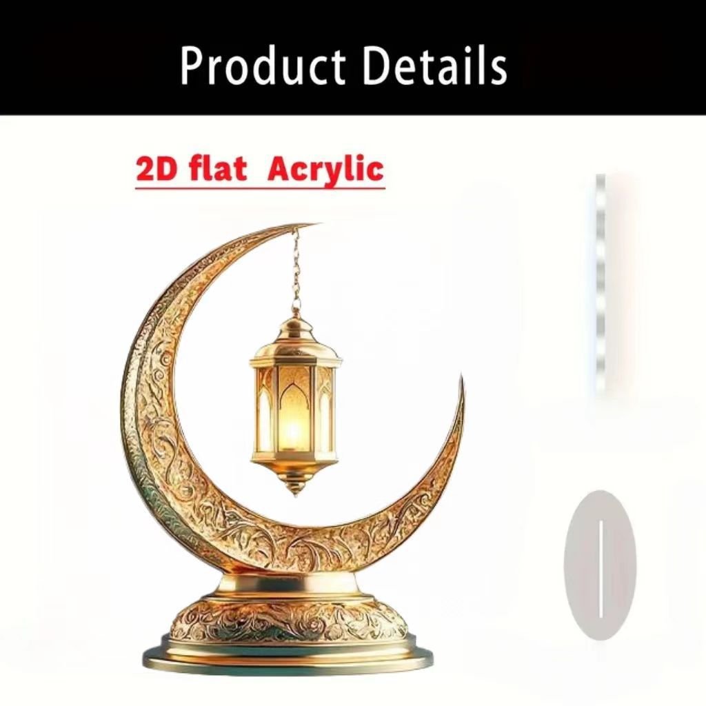 Croissant islamique avec motifs islamiques - Ornement de bureau en acrylique (MAC398)