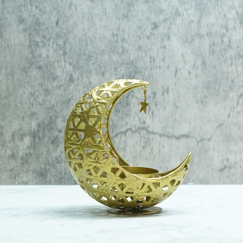 Bougeoir Lune Creuse – Accessoire Décoratif en Fer pour Ramadan (MAC379)