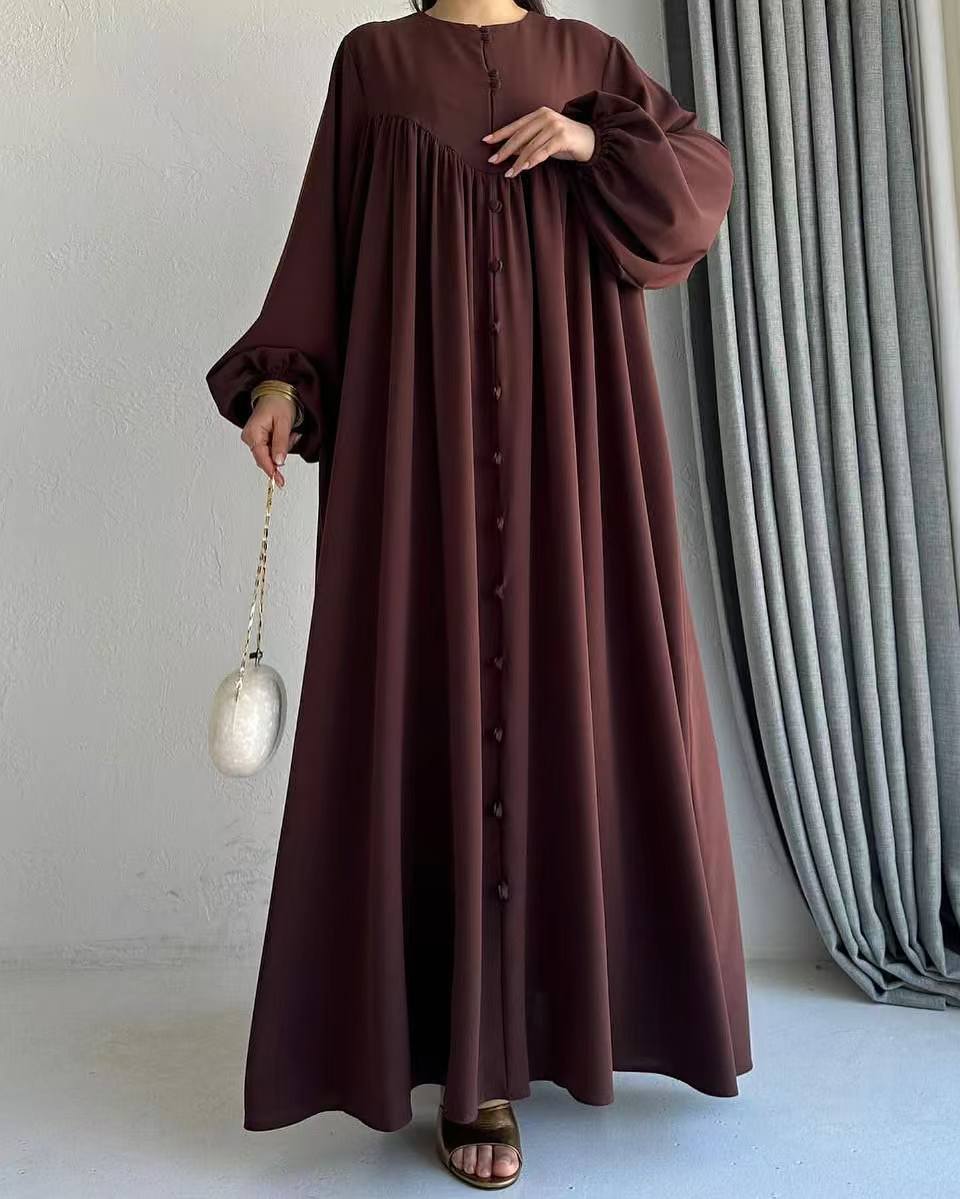 Abaya Musulmane Ample à Manches Fluides et Boutonnée (MA174)