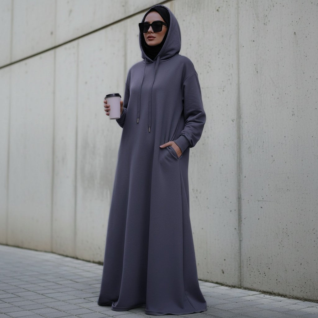 Abaya sweat à capuche en French Terry avec poches (MA340)