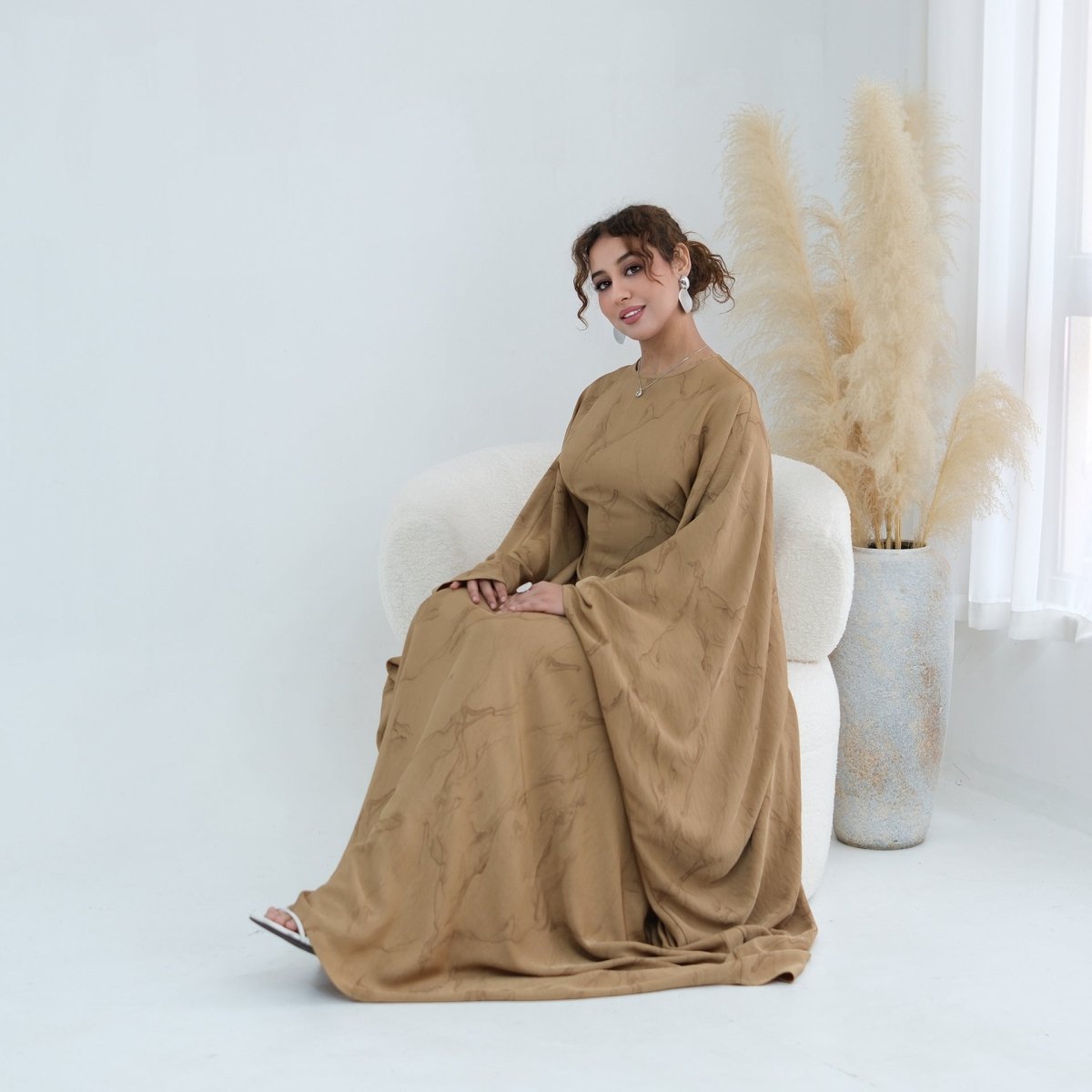 Robe Longue Imprimée à Manches Chauve-Souris (MA446)