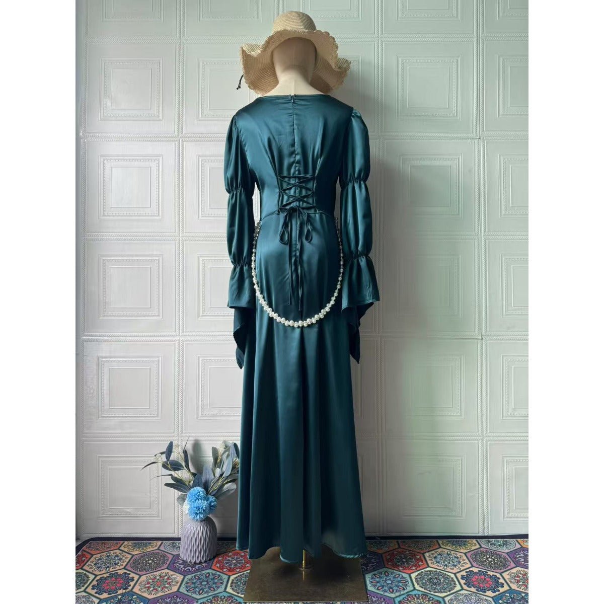 Robe Abaya Longue Coupe Slim de Luxe | Robe Maxi Vert Émeraude (MA217)