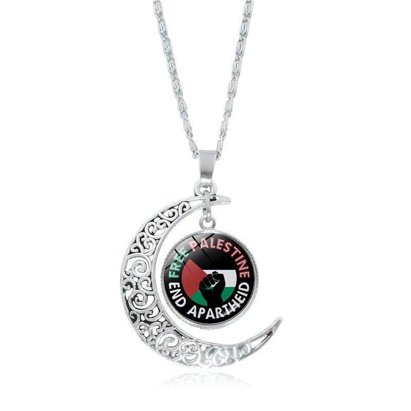 MAC077 Collier pendentif Lune évidée en argent, keffiyeh polyvalent pour femme