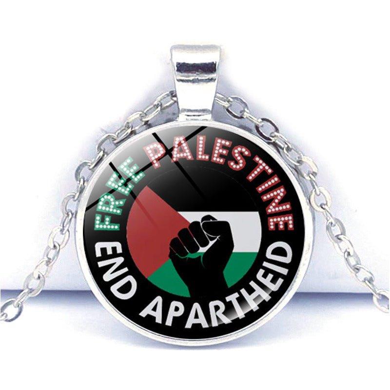 MAC076 Collier pendentif Time Gem Keffieh Palestine Paix Anti-Guerre