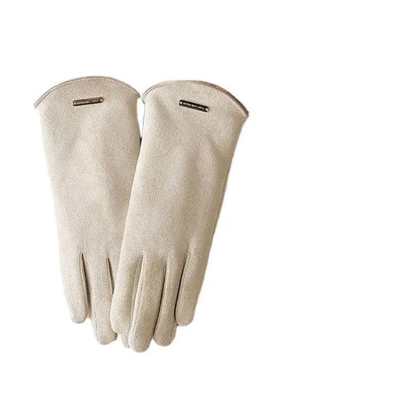 MAC058 Gants tactiles unisexes en suédine, doublés de fausse fourrure, chauds pour l'hiver