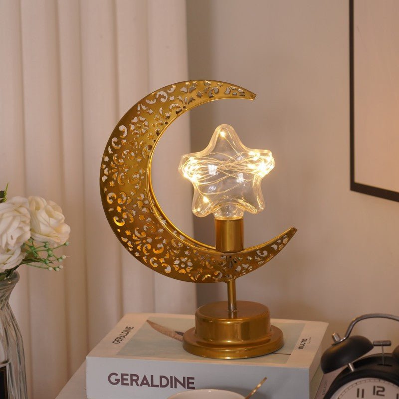 Lanterne Ramadan Étoile et Croissant en Fer, Bougeoir Décoratif de Fête (MAC399)