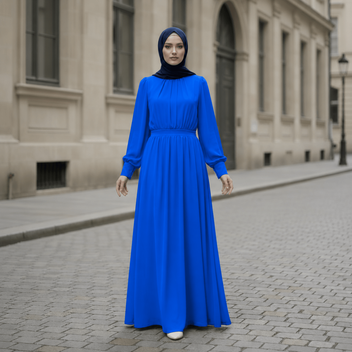 Abaya Robe Princesse en Mousseline Blanche à Manches Lanternes | Élégante Abaya Style Cour Française Fée du Printemps (MA180)