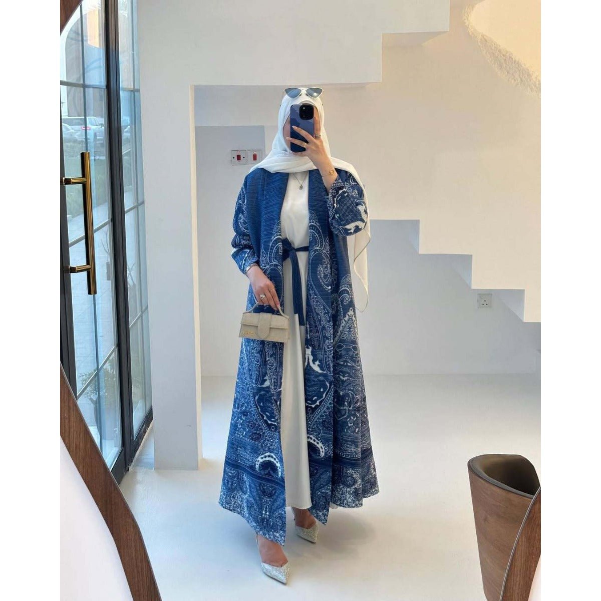Trench-coat Musulman à Imprimé Floral - Veste Cape Robe Modeste pour la Ville (MOA212)