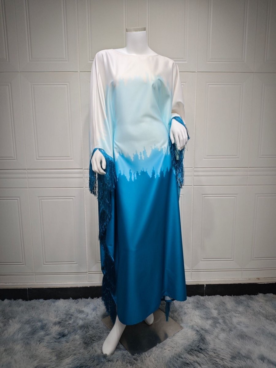 Abaya Ombre Élégante | Robe Abaya à Imprimé Dégradé et Franges (MA179)