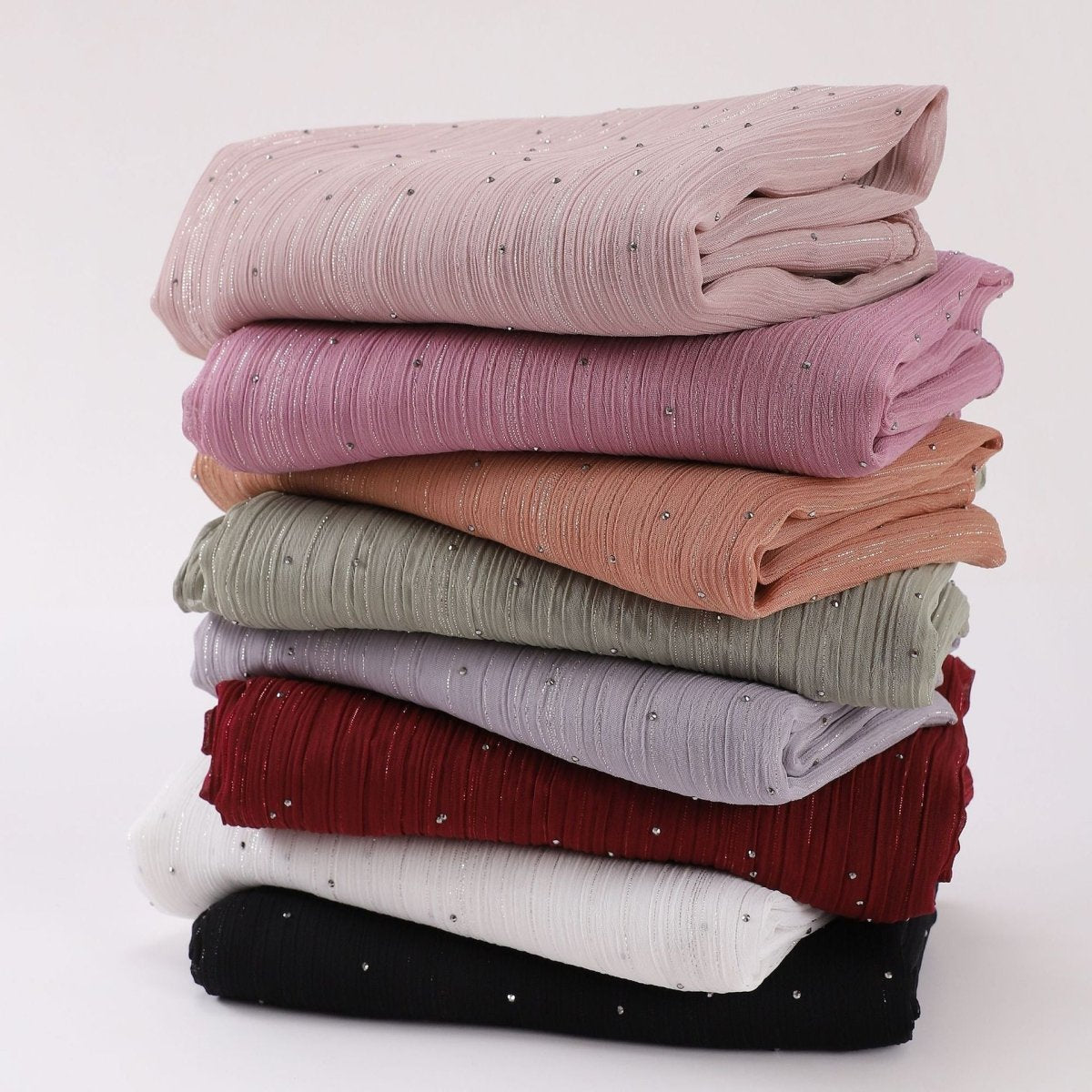 Hijab Drapé Crinkle Argenté "Modest Elegance" avec Strass (MH155)