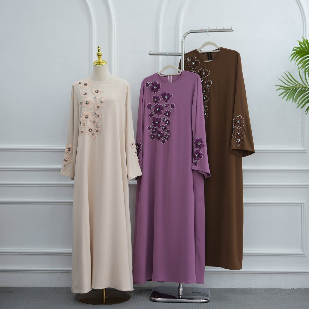 Robe Maxi Floral 3D Perlée à la Main (MA466)