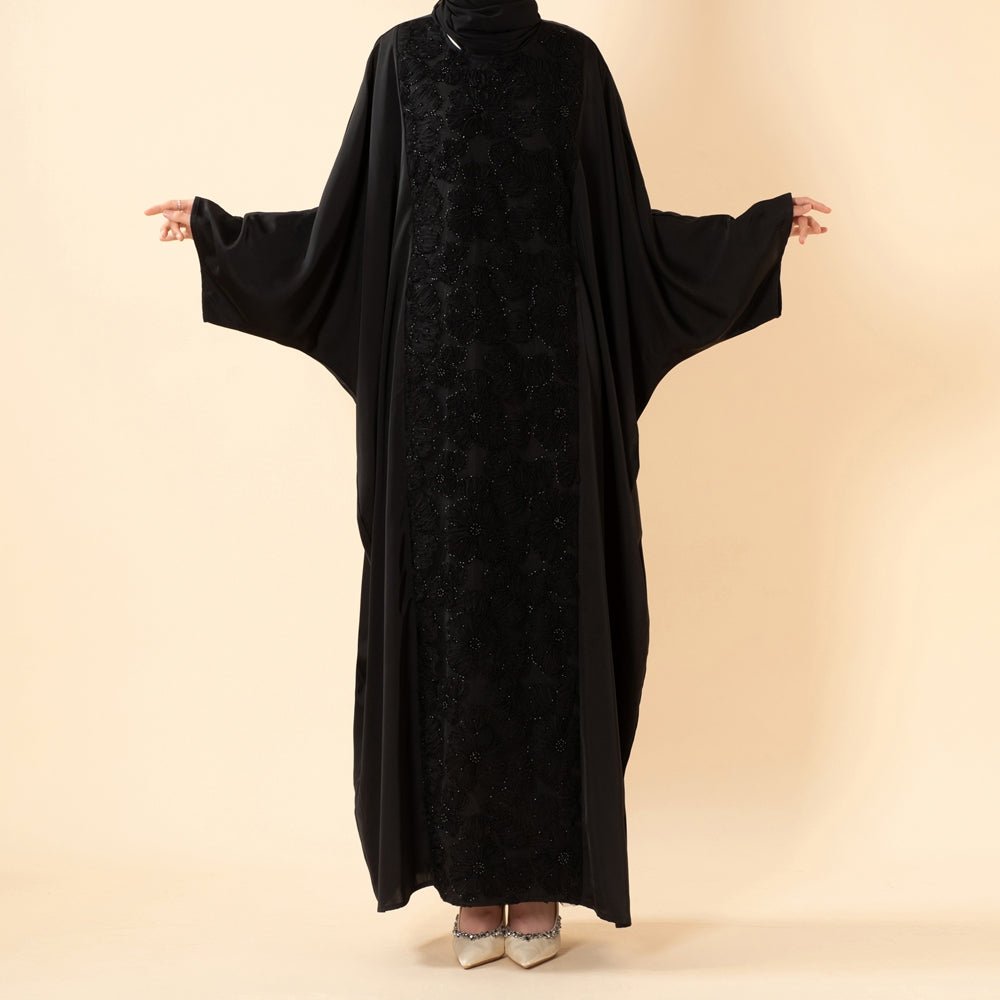 Abaya Chauve-Souris Luxe en Ruban 3D Brodé avec Ceinture Ajustable (MA431)