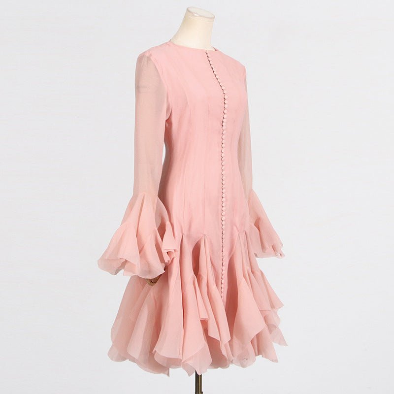 Robe à ourlet volanté avec manches transparentes (MS304)