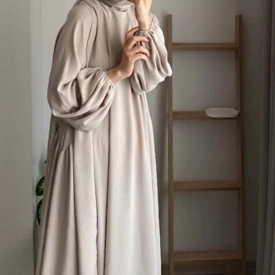 Abaya modeste coupe ample à manches lanternes | Abaya enfilable en crêpe glacé (MA153)