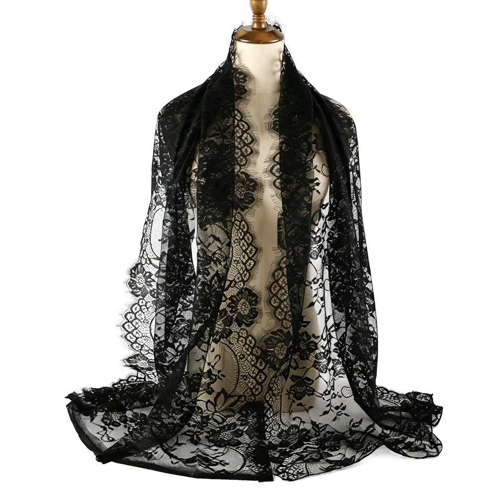Hijab en Dentelle Florale à Bordure Frangée Cils (MH237)