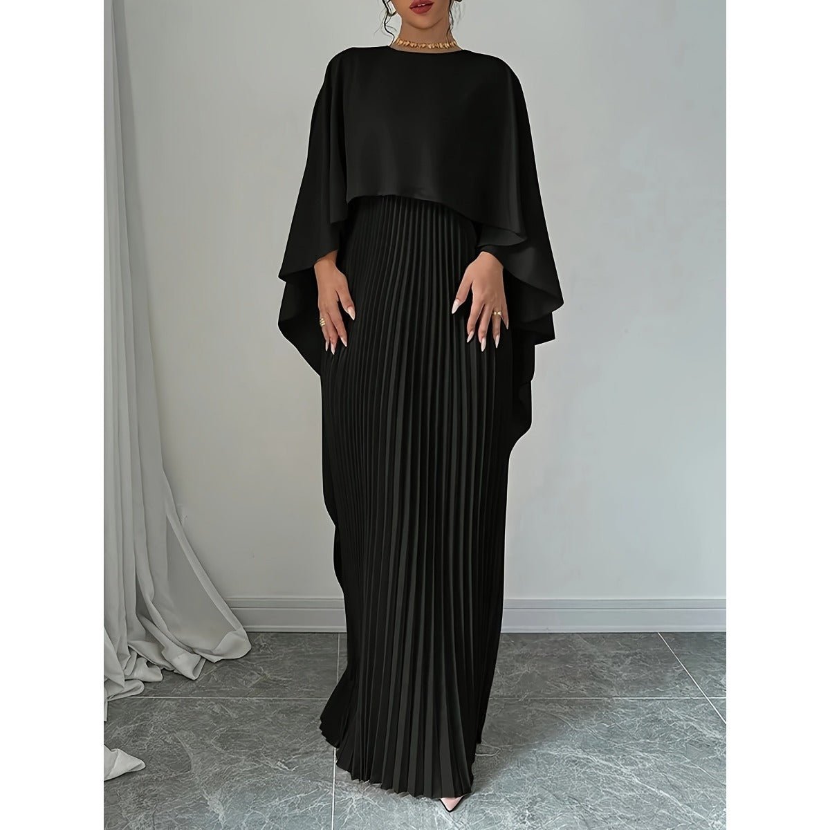 Robe Maxi Plissée à Manches Chauve-souris | Robe Cape Blanc Crème à Manches Cloche Spectaculaires (MA241)