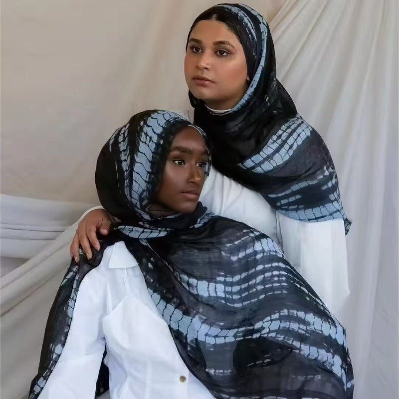Hijab imprimé encre en mélange de coton premium | Écharpe longue artistique 180x80cm (MH149)