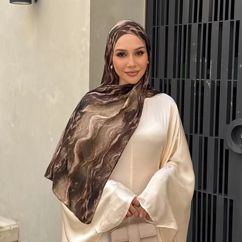 Écharpe Hijab en Coton Imprimé | Foulard Long Doux et Respirant (MH201)
