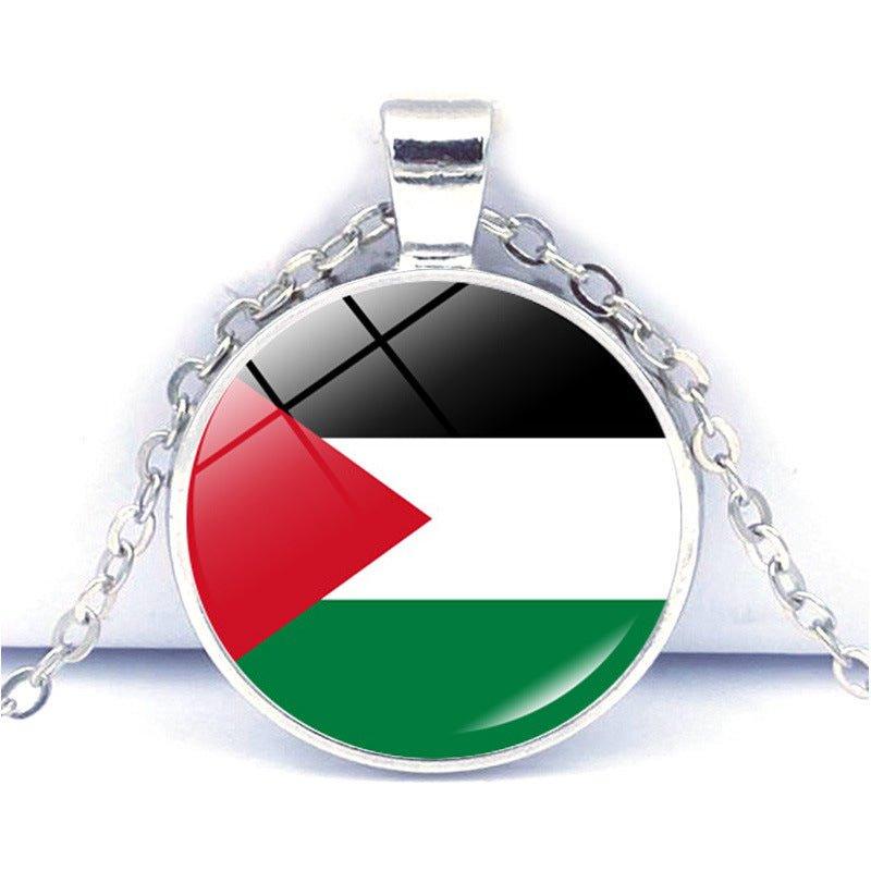 MAC076 Collier pendentif Time Gem Keffieh Palestine Paix Anti-Guerre