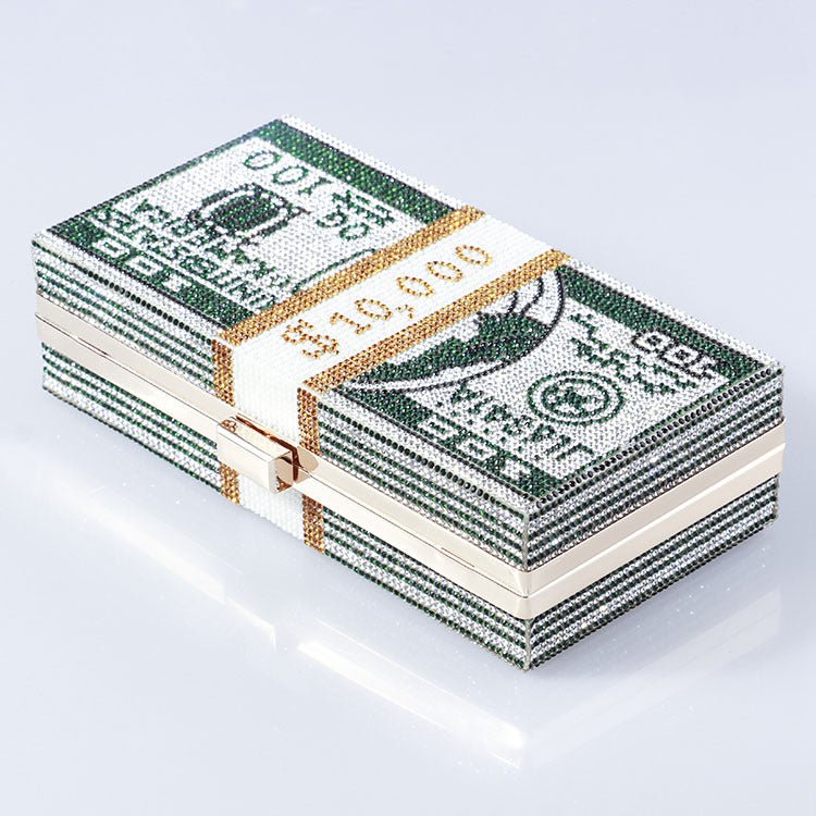 Sac de Soirée Pochette Glamour Entièrement Sertie de Strass Motif Dollar (MAC293)