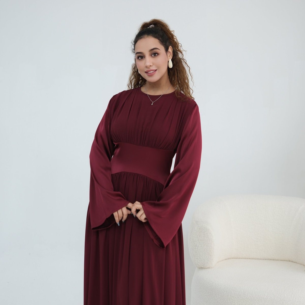 Robe Maxi Manches Évasées en Mousseline(MS498)