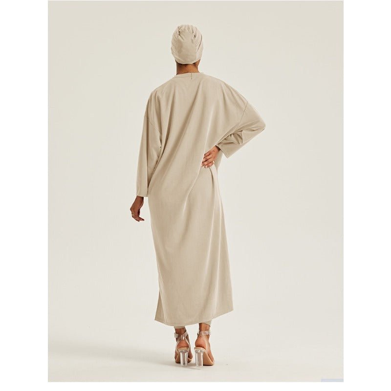 Robe Maxi à Épaules Tombantes et Col Rond - Abaya Modeste Unie avec Fentes Latérales (MA309)