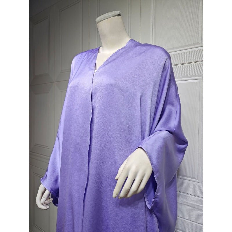 Robe Abaya à Manches Chauve-Souris Douces | Robe Cardigan en Satin à Col en V (MOA224)
