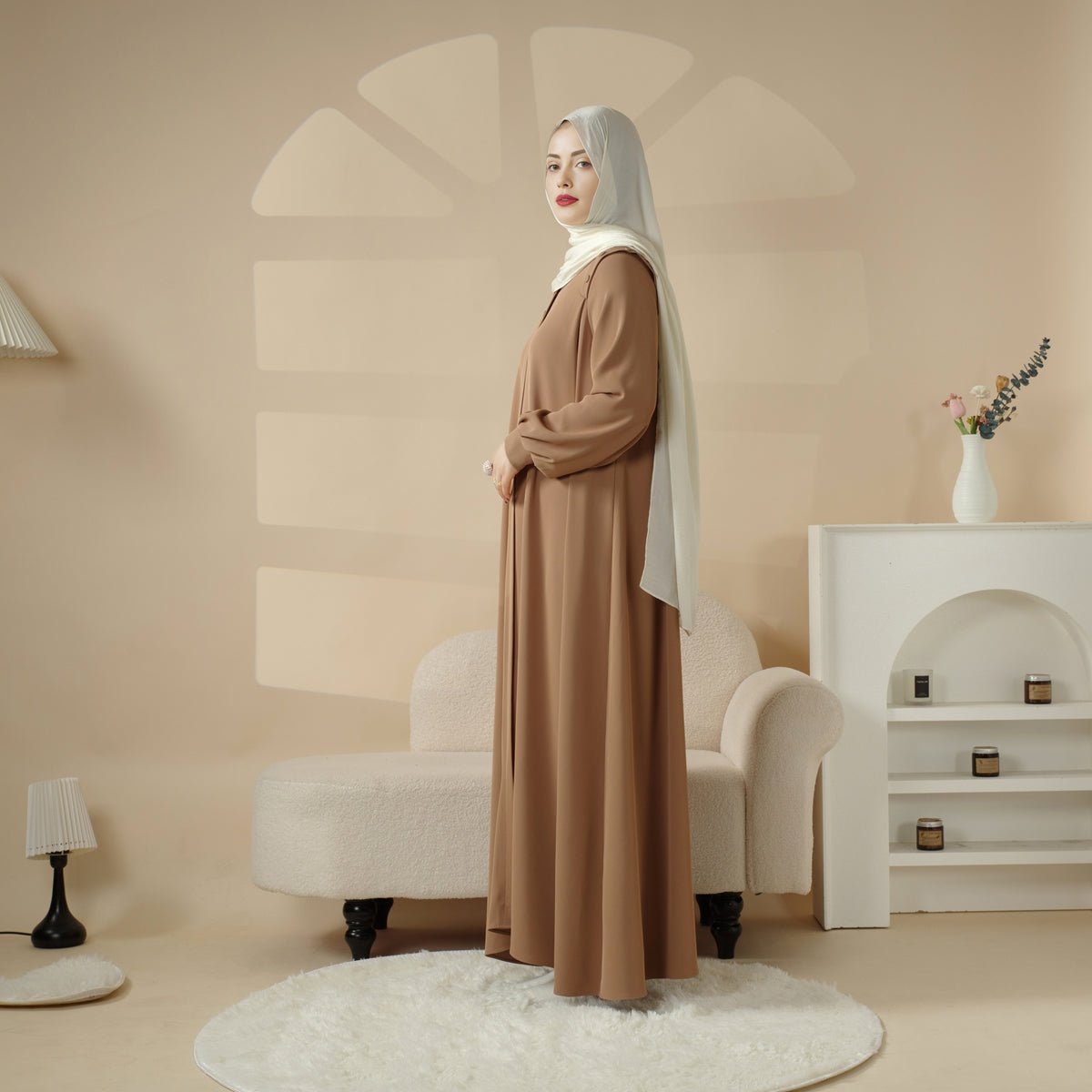 Abaya pull avec bouton à l'épaule coloris macaron (MA083)