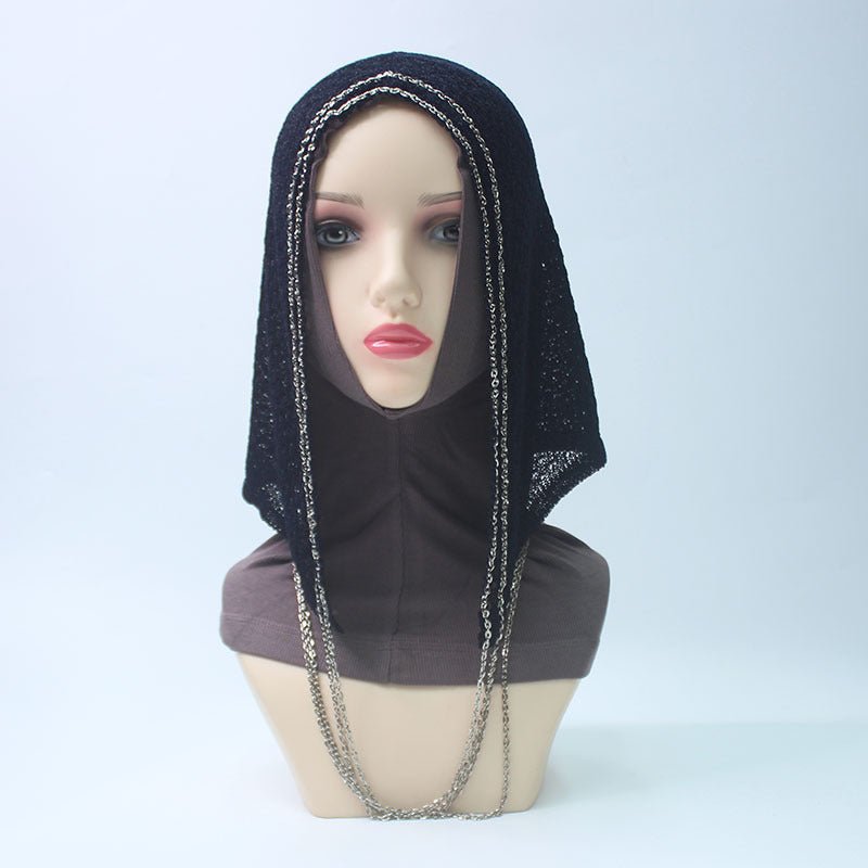 Bonnet Hijab à Chaîne | Cagoule Étincelante en Maille avec Chaînes (MAC375)
